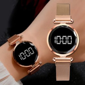 Luxo digital magnet relógios para as mulheres rosa ouro aço inoxidável vestido led relógio de quartzo feminino relogio feminino navio da gota