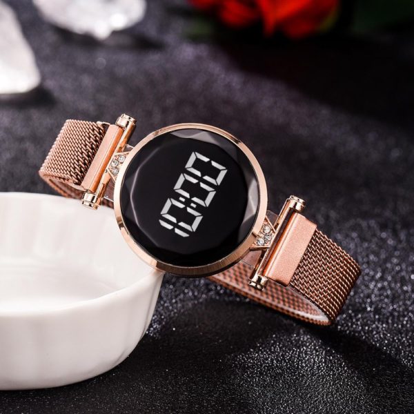 Luxo digital magnet relógios para as mulheres rosa ouro aço inoxidável vestido led relógio de quartzo feminino relogio feminino navio da gota - Image 6