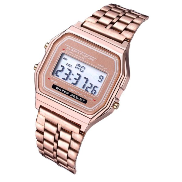 Luxo ouro rosa mulher relógio digital ultra-fino aço led relógio de pulso eletrônico relógio luminoso senhoras relógio montre femme - Image 2