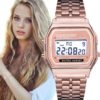 Luxo ouro rosa mulher relógio digital ultra-fino aço led relógio de pulso eletrônico relógio luminoso senhoras relógio montre femme