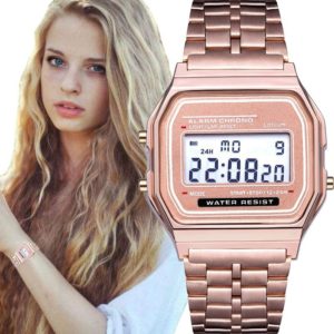 Luxo ouro rosa mulher relógio digital ultra-fino aço led relógio de pulso eletrônico relógio luminoso senhoras relógio montre femme