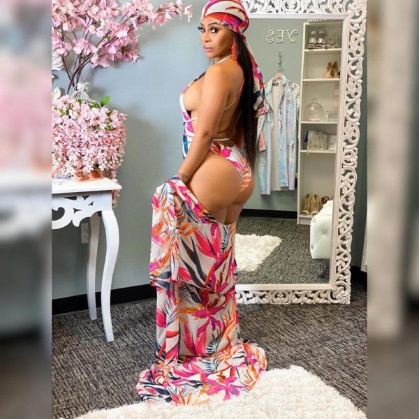 Maiô e cover up define 2020 sexy mulher roupa de banho beach wear floral impressão com decote em v bandage bikini conjunto cobrir conjunto de duas peças - Image 2