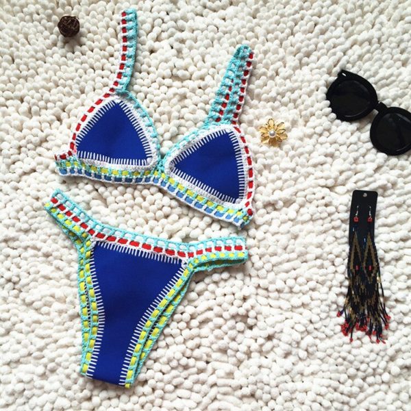 Micro bikini 2019 mulheres artesanal crochê malha maiô halter retalhos maiô biquini tanga bikini traje de banho de bano - Image 2