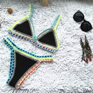Micro bikini 2019 mulheres artesanal crochê malha maiô halter retalhos maiô biquini tanga bikini traje de banho de bano