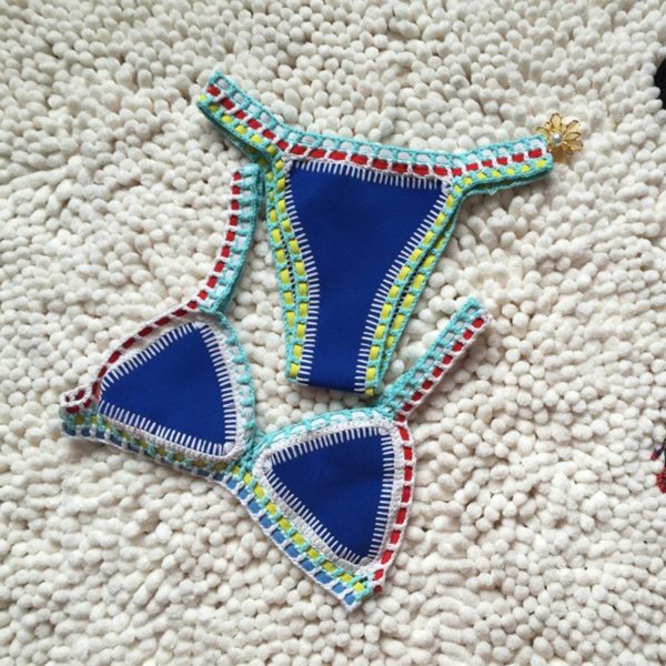 Micro bikini 2019 mulheres artesanal crochê malha maiô halter retalhos maiô biquini tanga bikini traje de banho de bano - Image 6