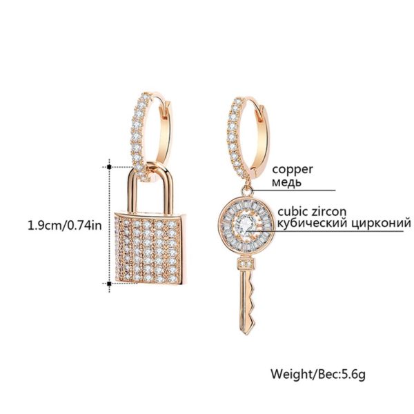 Micro pave cz chave bloqueio brincos de gota para as mulheres acessórios pequenos argolas prateadas de ouro feminino brincos de luxo jóias presente 2020 novo - Image 2