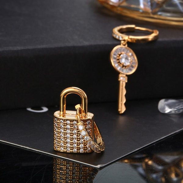 Micro pave cz chave bloqueio brincos de gota para as mulheres acessórios pequenos argolas prateadas de ouro feminino brincos de luxo jóias presente 2020 novo - Image 3