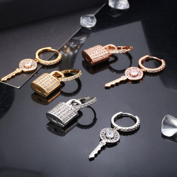 Micro pave cz chave bloqueio brincos de gota para as mulheres acessórios pequenos argolas prateadas de ouro feminino brincos de luxo jóias presente 2020 novo - Image 4