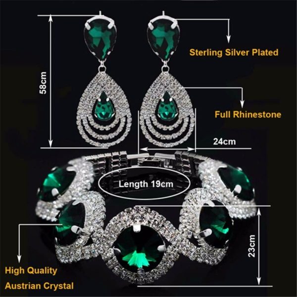 Moda casamento nupcial conjuntos de jóias para as mulheres strass cristal austríaco conjunto de jóias pulseira brincos conjunto acessórios indianos - Image 2