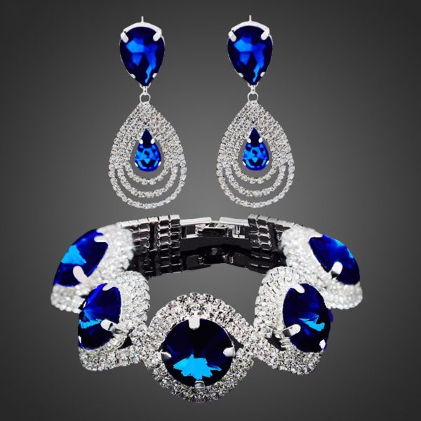 Moda casamento nupcial conjuntos de jóias para as mulheres strass cristal austríaco conjunto de jóias pulseira brincos conjunto acessórios indianos - Image 3