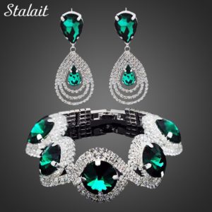 Moda casamento nupcial conjuntos de jóias para as mulheres strass cristal austríaco conjunto de jóias pulseira brincos conjunto acessórios indianos