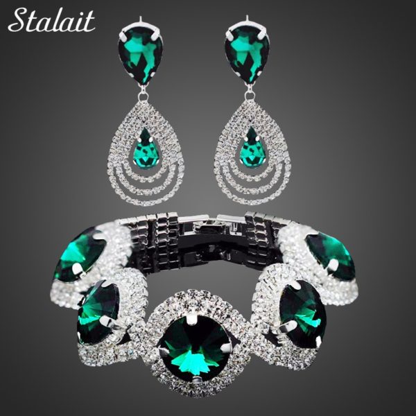 Moda casamento nupcial conjuntos de jóias para as mulheres strass cristal austríaco conjunto de jóias pulseira brincos conjunto acessórios indianos