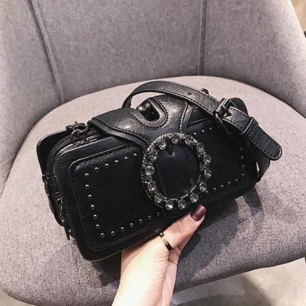 Moda de metal pesado-2020 retro feminina bolsas de ombro diamante aleta cross-corpo saco máquina punk estilo all-match mensageiro sacos - Image 3