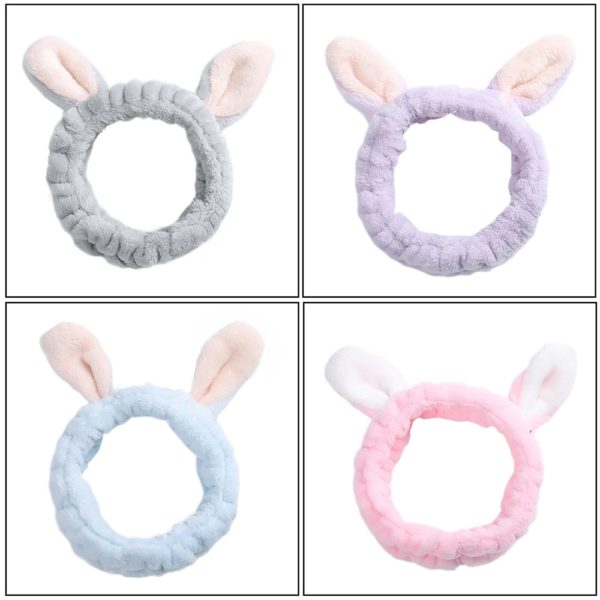 Molans feminino maquiagem rosto de lavagem orelhas de coelho coral velo headbands macio elástico fita de cabelo spa banho chuveiro faixa de cabelo headwear - Image 5
