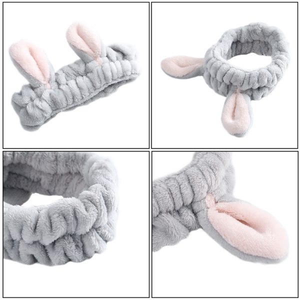 Molans feminino maquiagem rosto de lavagem orelhas de coelho coral velo headbands macio elástico fita de cabelo spa banho chuveiro faixa de cabelo headwear - Image 6