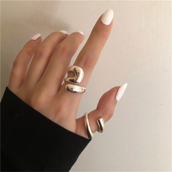 Nova moda feminina geometria estilo punk estilo euramerican restaurando antigas formas anel anel liga anel corrente acessórios - Image 4