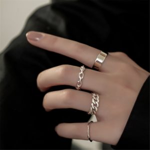 Nova moda feminina geometria estilo punk estilo euramerican restaurando antigas formas anel anel liga anel corrente acessórios