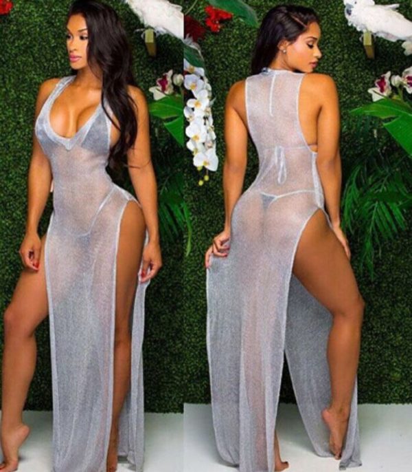 Nova saída de praia sexy feminina, cobertura de biquíni, perspectiva de malha, vestido de praia, maiô, verão, 2020 - Image 5
