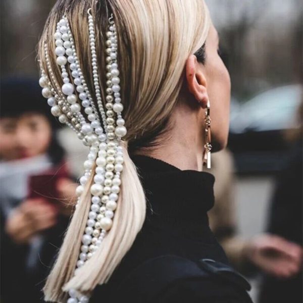 Presilha de pérolas e borla longa, acessório feminino enfeite de cabelo - Image 2