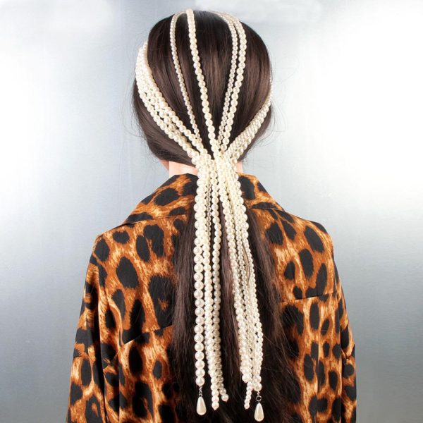 Presilha de pérolas e borla longa, acessório feminino enfeite de cabelo - Image 3