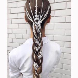 Presilha de pérolas e borla longa, acessório feminino enfeite de cabelo