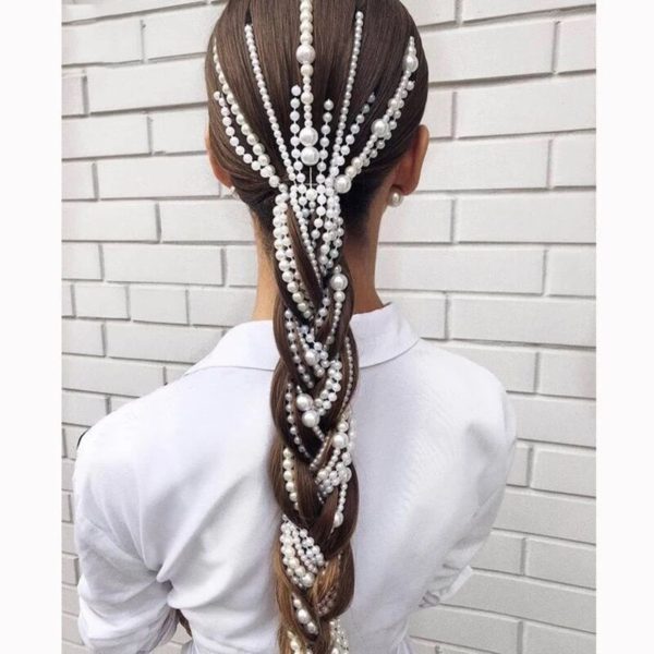 Presilha de pérolas e borla longa, acessório feminino enfeite de cabelo
