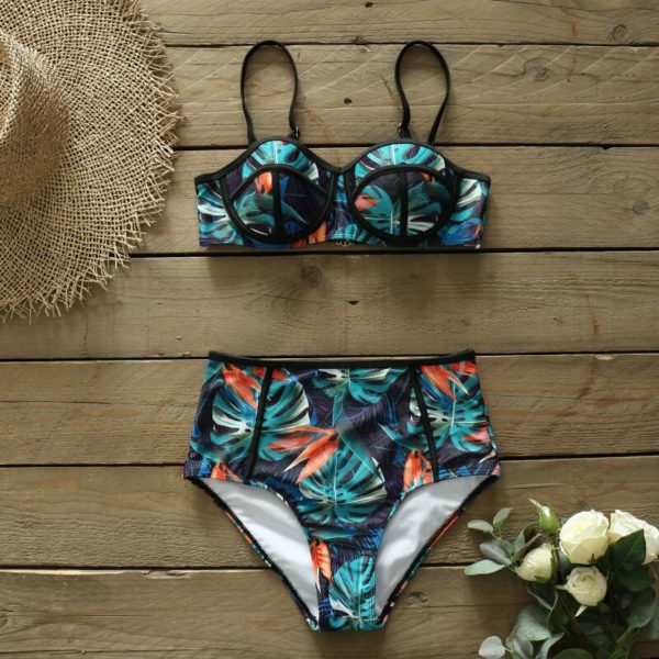 Push up floral envoltório bikini define mulheres sexy cintura alta duas peças maiôs 2020 menina praia trajes de banho - Image 2