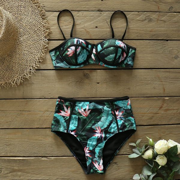 Push up floral envoltório bikini define mulheres sexy cintura alta duas peças maiôs 2020 menina praia trajes de banho - Image 3