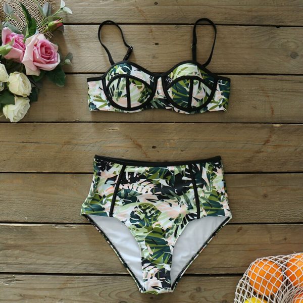 Push up floral envoltório bikini define mulheres sexy cintura alta duas peças maiôs 2020 menina praia trajes de banho - Image 5