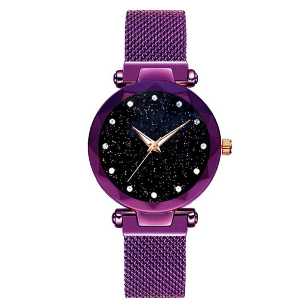 Relógio das mulheres céu estrelado relógio magnético aço inoxidável malha banda luxo quartzo relógio de pulso diamante relógios pulso relogio feminino - Image 3