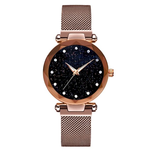 Relógio das mulheres céu estrelado relógio magnético aço inoxidável malha banda luxo quartzo relógio de pulso diamante relógios pulso relogio feminino - Image 4
