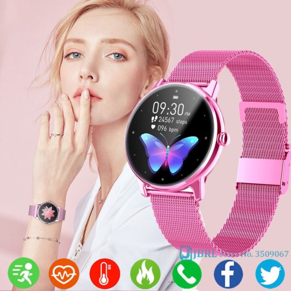 Relógio inteligente de luxo mulher smartwatch eletrônica relógio inteligente para android ios rastreador de fitness toque completo bluetooth smart-watch