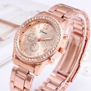 Relógio para mulheres de luxo moda genebra strass aço inoxidável falso três olhos quartzo feminino relógio presente para senhora relógio feminino