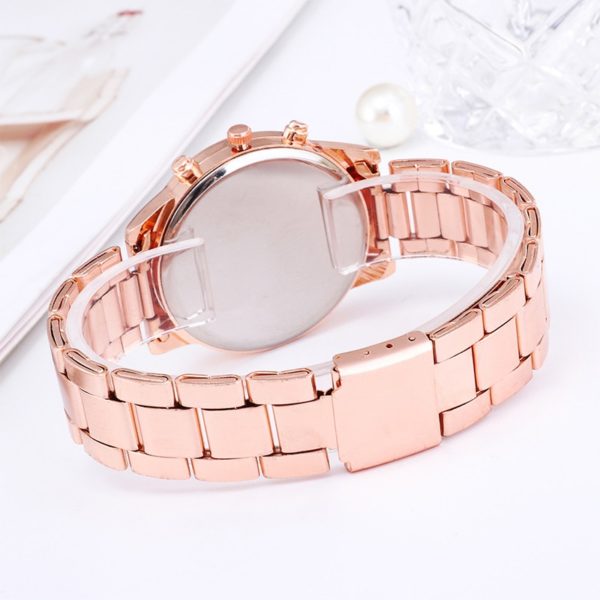 Relógio para mulheres de luxo moda genebra strass aço inoxidável falso três olhos quartzo feminino relógio presente para senhora relógio feminino - Image 5