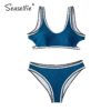 Seaselfie sexy desportivo azul e preto conjuntos de biquíni crochê maiô duas peças banho feminino 2020 verão praia - Image 5