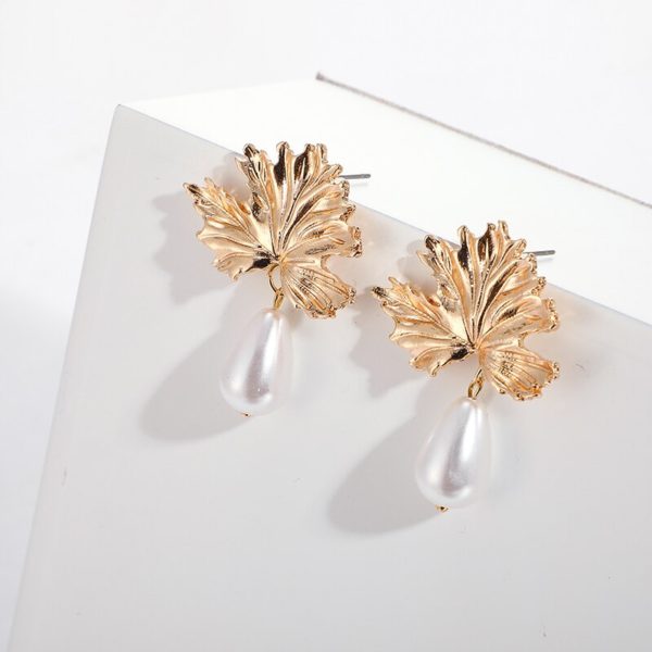 Tocona brincos de pérola luxuosos, pedra pérola com pingente de ouro, folhas, joias geométricas para mulheres, acessórios 8984 - Image 3