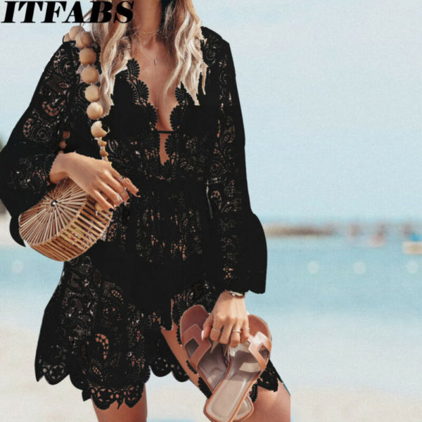 Vestido de praia feminino  renda crochê - Image 3