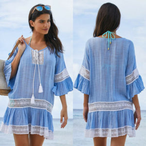Vestido de praia transparente vintage, vestido boho moda praia biquíni capa solta, renda, túnica, verão 2020