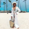 Vestido kimono feminino de algodão, capa saída de biquíni sensual, túnica branca, roupa de praia, verão 2020 cobrir q964 - Image 4